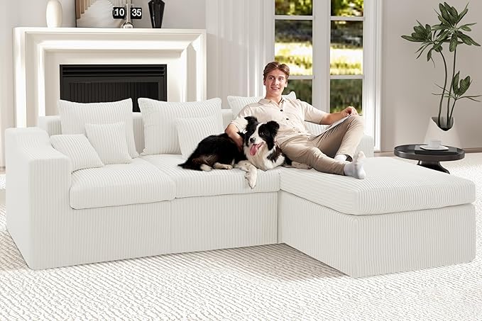 101" Modular Couch Sectionals with Ottoman, Big Comfy Cloud Couches, L Shaped 4 Seat Modular Sectional Sofa, Sectional Double Cushion Couches with Deep Seat for Living Room,No Assembly Required(Beige)