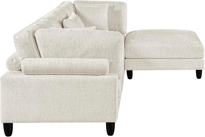 Lexicon 120 Inch Modular Sectional Sofa - Oversized 4 Seater Microfiber L Shaped Sectional Couch with Ottoman, 5 Accent Pillows, and Flexible Arrangement for Modern Living Rooms, Beige
