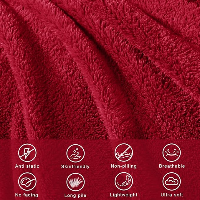 Exclusivo Mezcla Soft Fleece Throw Blanket for Couch, Super Soft Velvet Plush Fleece Blankets, Fuzzy Cozy and Warm for Winter, 50x60 Inches, Deep Red