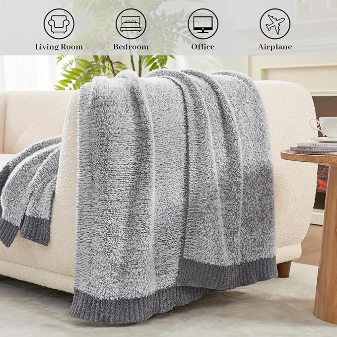 Amélie Home Knit Throw Blanket for Couch, Super Soft Fuzzy Cozy Throw, Giftable Knitted Blanket for Women Men, Birthday, Sofa Bed Living Room Decor, 60" x 80", Heather Grey