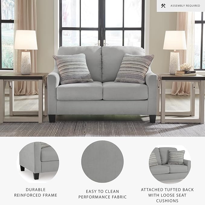 Signature Design by Ashley Adlai Casual Loveseat with 2 Toss Pillows, Light Gray