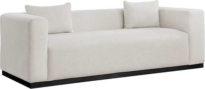 Meridian Furniture 642Beige-S Alfie Collection Modern | Contemporary Sofa with Rich Beige Linen Textured Fabric, Black Finish Solid Wood Base, 90.5" W x 36" D x 28.5" H, Beige