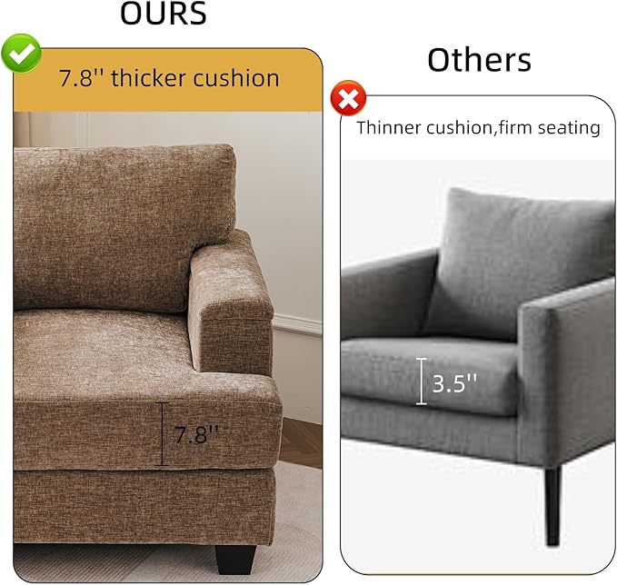 Oversized Accent Chair with Armrest Organizer,Living Room Chairs with 7.8'' Cushion,Upholstered Modern Armchair,Big Reading Chair,Comfy Sofa Chair for Bedroom,Chenille,Brown