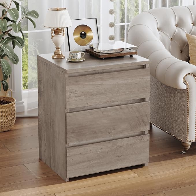 FOTOSOK Nightstand Set of 2 Nightstand with 3 Drawers, Bedside Table Night Stand for Bedroom with Cut-Out Handle, Sofa Side Table 3 Drawer Nightstand for Bedroom, 17.7W*15D*21.7H, Ash Grey - Image 5