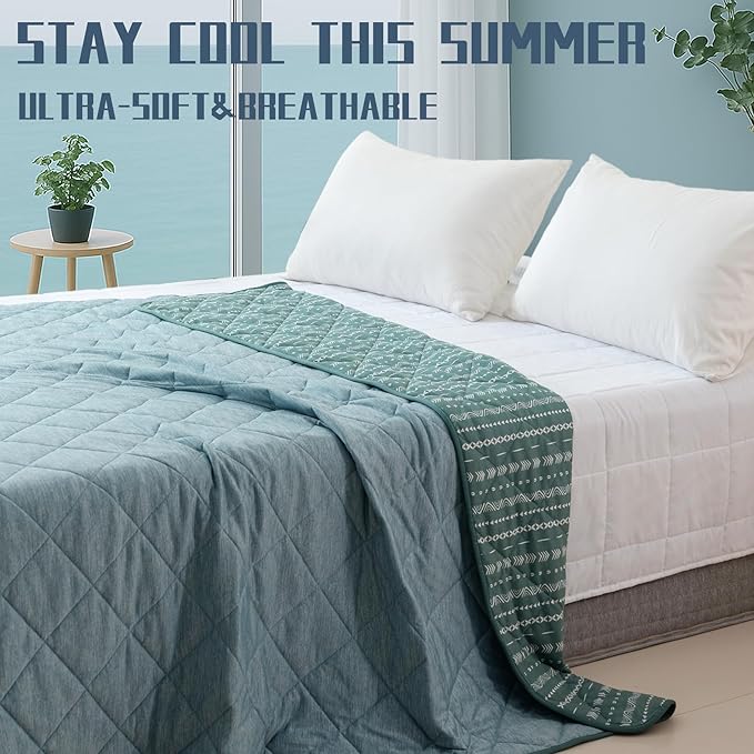 DOWNCOOL Cooling Blanket, Green Reversible Blanket for Hot Sleeper,Breathable Summer Comforter, Lightweight Soft Q-Max>0.4 Arc-Chill Cool Comforter, 60"X70"