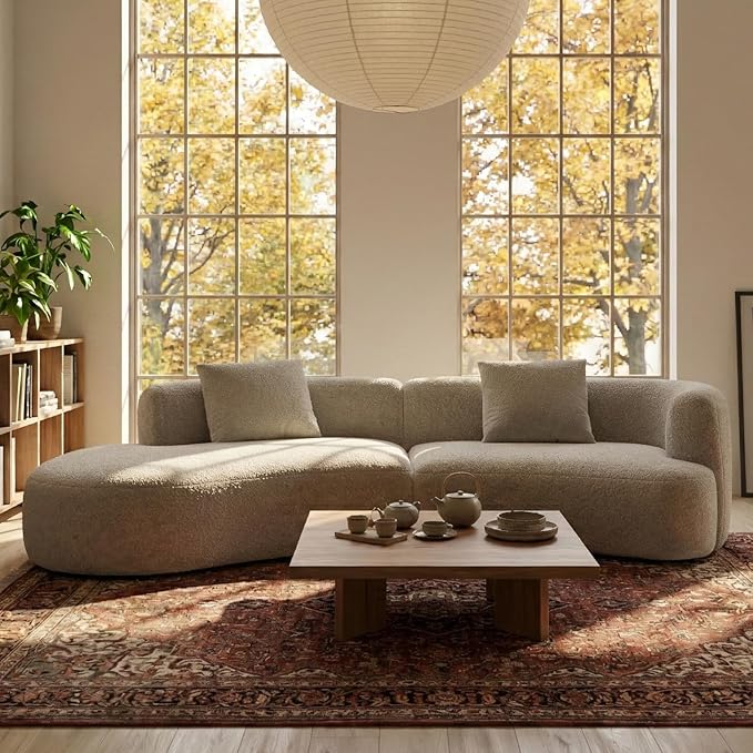 Acanva Modern Curved Sectional Living Room Couch, Minimalist Comfy Boucle Fabric Modular Sofa for Apartment, Home Office, 114" W Left Hand Facing, White