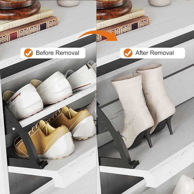 GarveeHome Shoe Cabinet with 3 Flip Drawers, Wooden Shoe Organizer with Adjustable Shelf, Shoe Storage for Entryway, Hidden Shoe Cabinet for Hallway, Living Room, White - Image 4