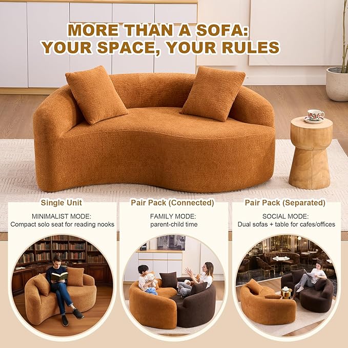 KEIKI S-Curved Loveseat Chenille Couches with 2 Pillows, Upholstered Luxury Plush Cloud Sectional Sofa for Living Room Apartment, Full Sponge Compression