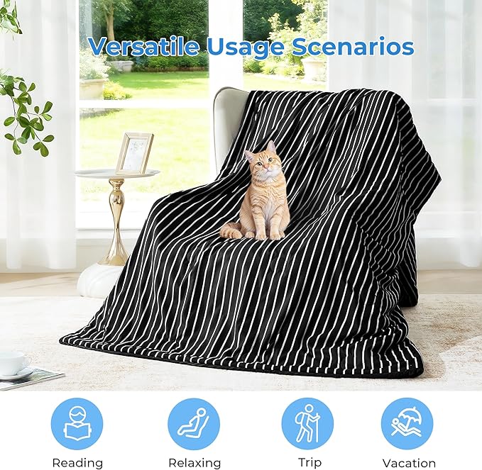 Pinstripe Cooling Comforter Twin Size, Q-Max 0.45 Reversible Striped Cooling Blanket for Hot Sleepers, Breathable Lightweight Silk Smooth Summer Bedding, Quilted Ice Blanket, Black