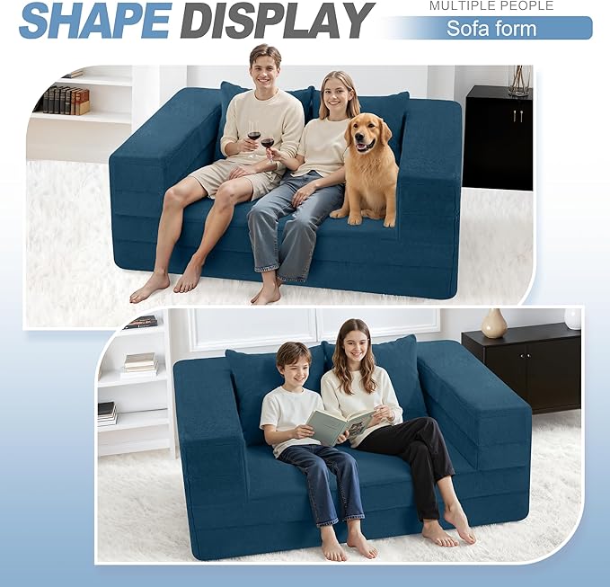 Futon Sofa Bed with Pillow, 3-in-1 Sleeper Sofa Bed with Removable Cover, Convertible Floor Sofa Bed, No Assembly Boneless Couch for Living Room, Bedroom