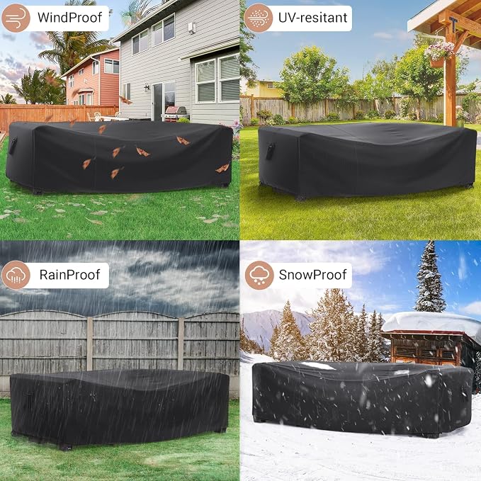 Patio Furniture Set Cover Waterproof, Mrrihand Outdoor Sectional Sofa Set Cover Heavy Duty 600D Table and Chair Set Cover 98" L× 78" W× 30" H - Image 6