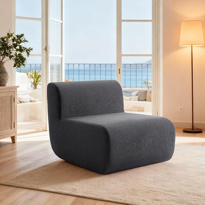 Boneless Sofa 26'' Single Sofa 1 Seater Cloud Floor Couch Corduroy, No Assembly Needed Modern Compression Armless Couch in A Box Erogonomic for Living Room,Bedroom,Office, Dark Gray