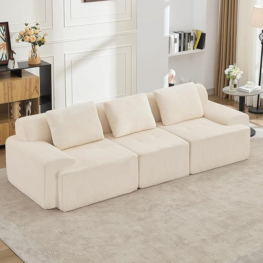 KIGOTY Modular Sectional Sofa, 3 PCS Comfy Cloud Sectional Couch with Deep Seat, Corner Sofa, Modern Boneless Couch for Living Room, No Assembly Required,White