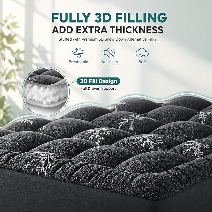 Premium Quilted 1000GSM Luxury Extra Thick Mattress Topper, King Size Cooling Mattress Pad, Overfilled Plush, Cloud-Like Comfort, Breathable, 8-21" Deep Pocket (White - Bamboo Fabric, Twin XL)