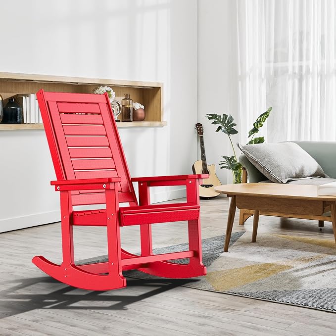 GREENVINES Outdoor Rocking Chairs | Set of 4 | Porch Rocker | HDPE Plastic | Red | Oversized Rockers | High Back | Big & Tall | Ladder Back | for Patio Outside Backyard Balcony Garden - Image 5