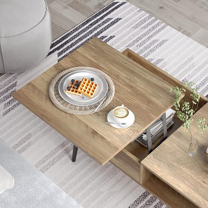 Coffee Table Lift Top Coffee Table 39", Modern Adjustable Rising Center Table with Hidden Compartment for Livingroom