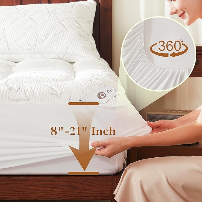 PRIMESOFT 100% Waterproof Twin Size Mattress Topper,Thick Pillow Top Mattress Pad,Up to 21 Inch Deep Pocket,Soft Breathable Mattress Pad for Back Pain, Protector Cover(White)
