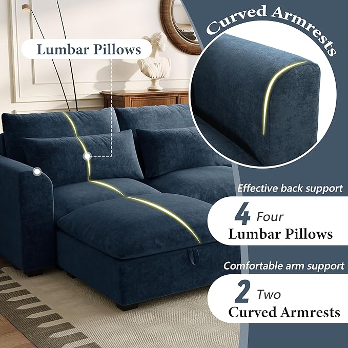 U-Shaped Modular Sofa Freely Transformable Living Room Corner Couch with Two Ottomans, Suitable for Home