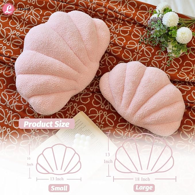 Lfsaaj Pink Seashell Throw Pillows, Shell Shaped Throw Pillows, 13 Inch Soft Home Decorative Pillow Plush Cushion for Bed Couch Living Sofa Room Decor Accent Throw Pillow