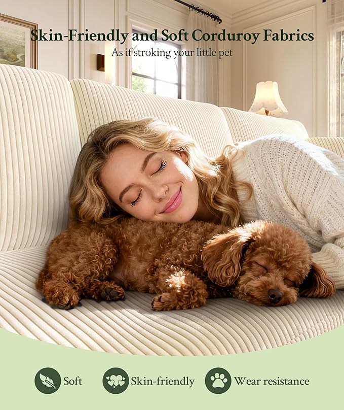 25.2" Couches for Living Room, Comfy Beige Ottoman with Storage, Foot Rest Tool-Free Setup, Small Ottoman Foot Rest for Couch, Corduroy Couch for Bedroom, Apartment, Office