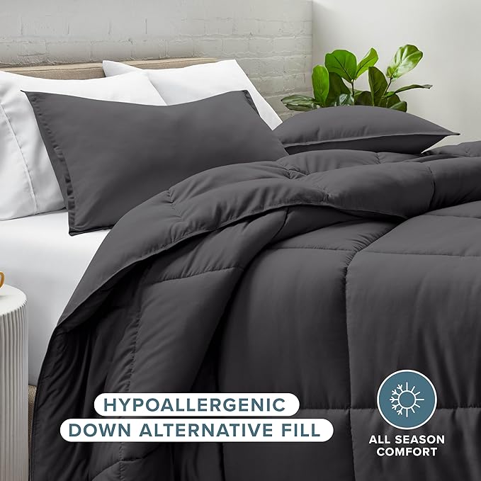 Bare Home Comforter Set - California King Size - Ultra-Soft - Goose Down Alternative - Premium 1800 Series - All Season Warmth (California King, Forged Iron Grey)
