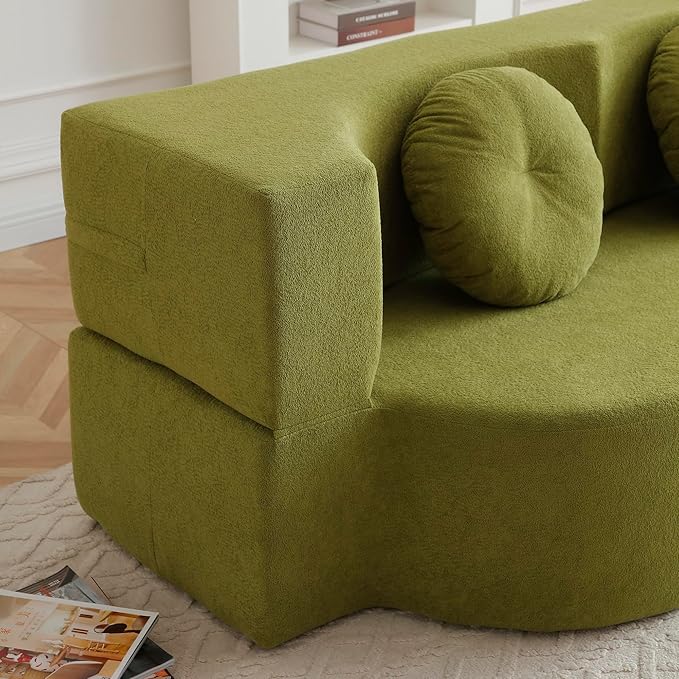 KEIKI 2-in-1 Folding Sofa Bed with Pillow, Queen Sleeper Sofa, Floor & Futon Loveseat Couch, Foam Folding Mattress for Living Room, Guest Use, Office, Apartment, No Assembly Required, Green