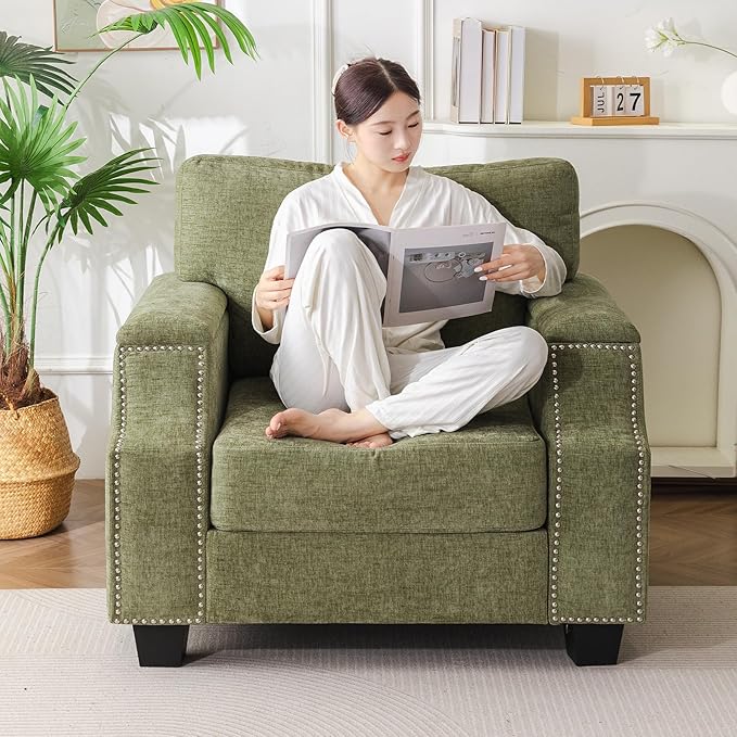 Oversized Accent Chair with Seat Storage,Comfy Living Room Chairs with Armrest Organizer,Oversize Armchair,Upholstered Big Reading Chair,Single Sofa Chair for Bedroom,Velvet,Green