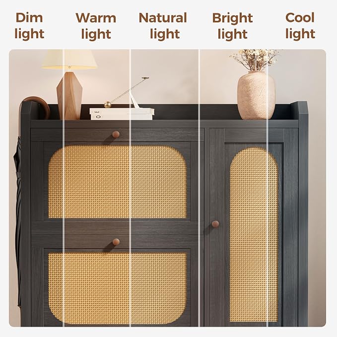 Mericonia Shoe Cabinet Storage for Entryway with 2 Flip Drawers(3-Tier), Rattan Freestanding with Door & 3 Adjustable Shelve,Hidden Shoe Rack Organizer for Hallway, Foyer - Image 7