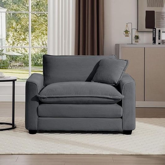 KEIKI 45" Oversized Corduroy Modular Sectional Single Sofa with High-Density Foam Cushions, Removable Armrests, Upholstered Modern 1-Seater Lounge Accent Chair with 1 Pillow, for Living Room, Grey