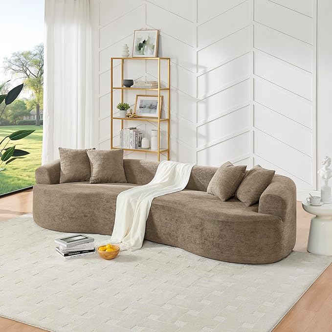 Curved Boneless Sofa Couches 4-Seat Tight Backrest Couch for Living Room Bedroom, Boneless Cloud Sofa with 4 Pillows, Floor Sofa in A Box No Assembly Required