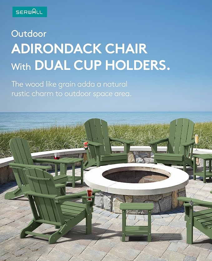 SERWALL Adirondack Chair with Cup Holders - Composite Adirondack Chairs HDPE Outdoor Chairs All Weather Use- Avocado - Image 5