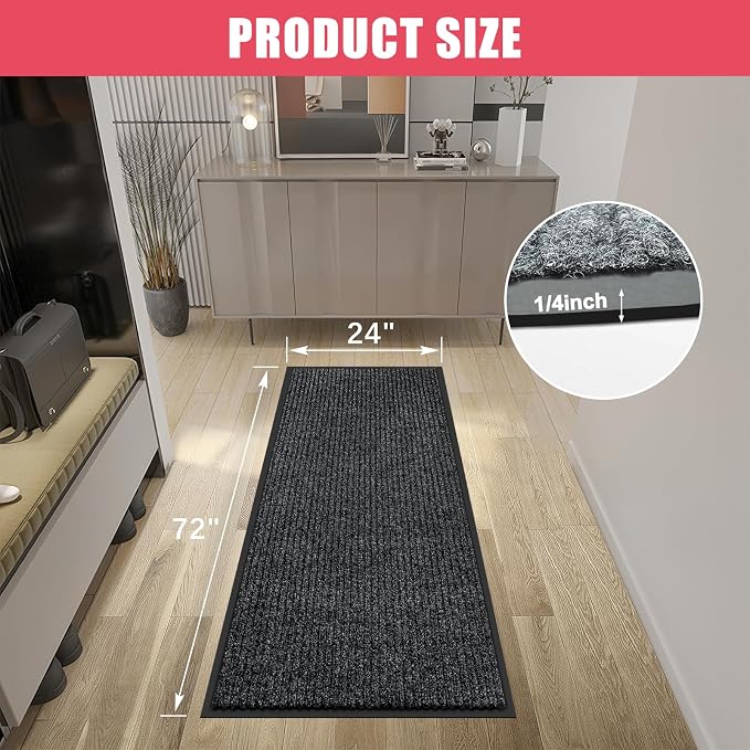 Kuyal Front Door Mat, 2'x6' Indoor Outdoor Entrance Mat, Commercial Floor Mats Inside Outside Entrance, Heavy Duty Durable Welcome, Rubber Backing Non Slip Outdoor Mats for Entryway,Black - Image 3
