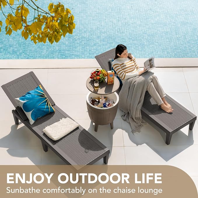 Devoko Outdoor Chaise Lounge Chair Set of 2 for Outside Pool Patio, Adjustable Waterproof Easy Assembly Chaise Lounge Outdoor (Deep Brown, Set of 2) - Image 5