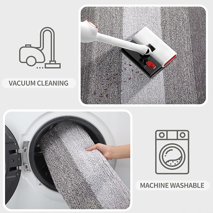 Kitinjoy Indoor Outdoor Door Mat, 47x24 Non-Slip Absorbent Dirt Trapper, Low-Profile Washable Inside Entrance Front Floor Mat, Sturdy Soft Entry Doormats for Entryway, Light Grey - Image 5
