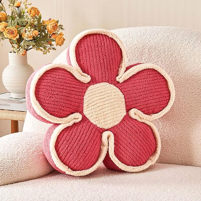 Kcvvcr Soft Flower Shaped Floor Cushion, Decorative Throw Pillow, Cute Seating Cushion, Plush Pillow for Sofa Couch Bed (13.7 Inch, Peach Pink)