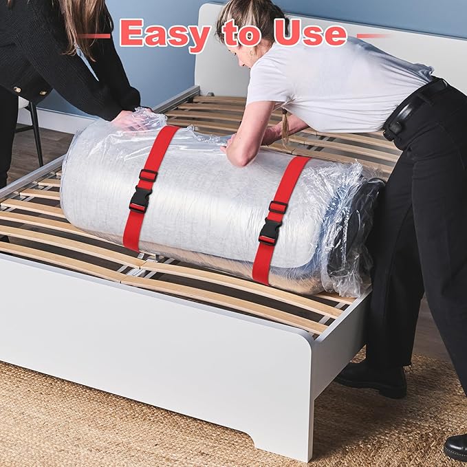4 Pcs Mattress Topper Straps,63" L x 1.5" W,Adjustable Foam Mattresses Packing Straps with Sturdy Locked Buckles for Moving House Gel Mattress Topper,Storing Bedding Supplies,Red