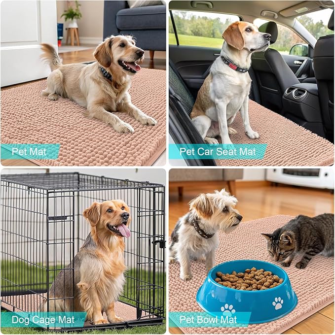 OLANLY Dog Door Mat for Muddy Paws 34x21, Absorbs Moisture and Dirt, Absorbent Non-Slip Washable Doormat, Quick Dry Chenille Mud Mat for Dogs, Entry Indoor Entryway Carpet for Inside Floor, Peach - Image 7
