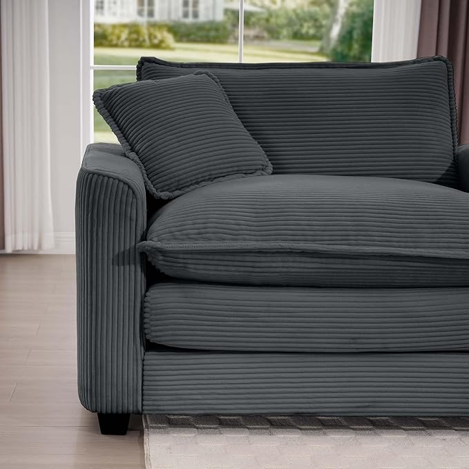 KEIKI 115" L-Shaped Oversized Corduroy Modular Sectional Sofa with 1 Ottoman, High-Density Foam Cushions, Removable Armrests, Upholstered 3-Seater Corner Couch with 5 Pillow, for Living Room, Grey