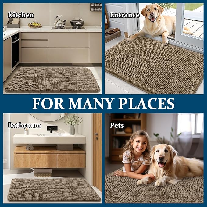 OLANLY Dog Door Mat for Muddy Paws 59x20, Absorbs Moisture and Dirt, Absorbent Non-Slip Washable Doormat, Quick Dry Chenille Mud Mat for Dogs, Entry Indoor Entryway Carpet for Inside Floor, Tan - Image 8