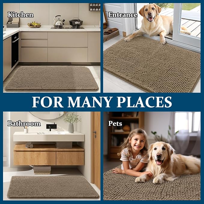OLANLY Dog Door Mat for Muddy Paws 70x32, Absorbs Moisture and Dirt, Absorbent Non-Slip Washable Doormat, Quick Dry Chenille Mud Mat for Dogs, Entry Indoor Entryway Carpet for Inside Floor, Tan - Image 8