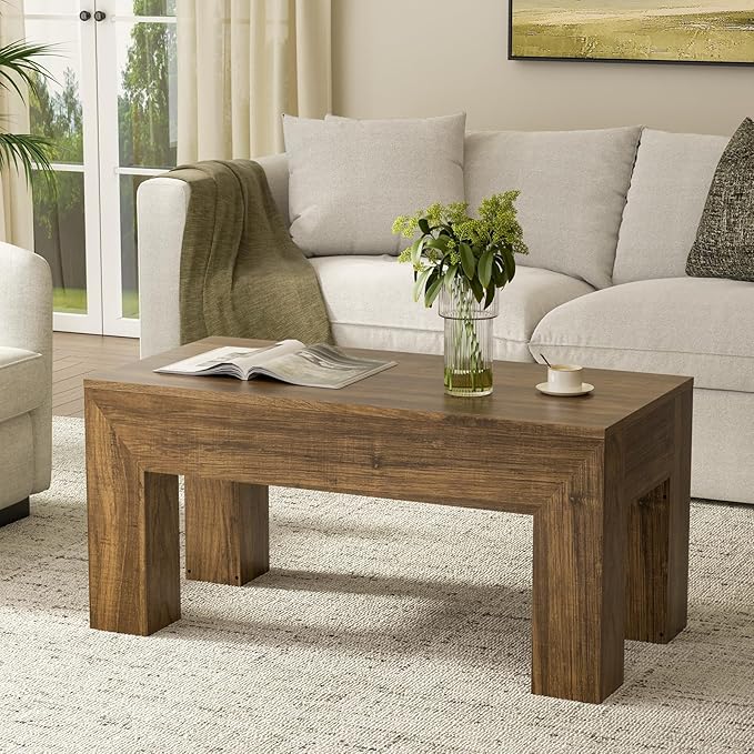 FABATO 41.7'' Lift Top Coffee Table, Wooden Rectangle Coffee Table with Hidden Storage, Large Center Table Adjustable Height Sofa Table for Living Room Office Apartment, Brown