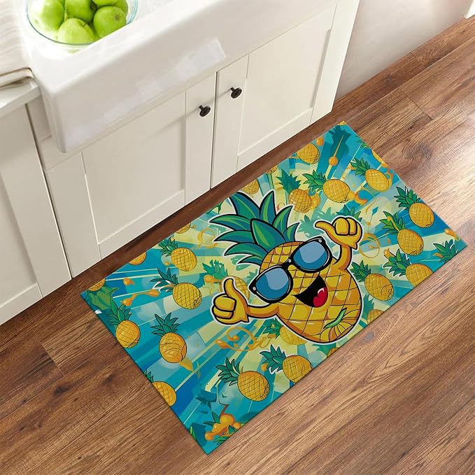 Funny Pineapple Indoor Door Mat Gifts, Floor Area Rug for Entryway, Living Room or Bathroom, Non-Slip Tropical Fruit Doormat Home Decor Rug 17x29.5 Inch - Image 3