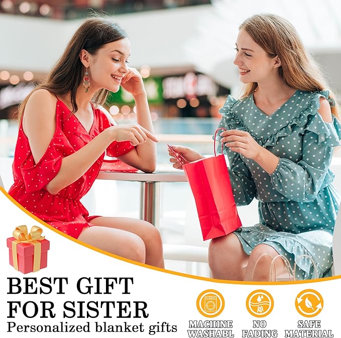 Personalized Best Sister Ever Gifts, Custom Blanket with Pictures Text, Birthday Gifts for Sister, Personalized Blanket with Photo for Women Best Friend, Besties, Friendship, BFF