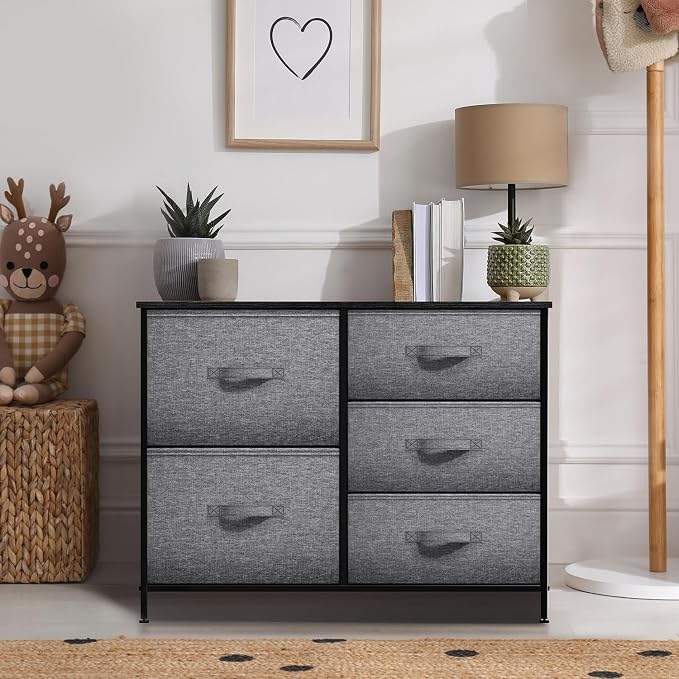 Sorbus Dresser with 5 Drawers - Chest Organizer Unit with Steel Frame Wood Top & Handle Easy Pull Fabric Bins for Clothes - Storage Furniture for Bedroom, Hallway, Living Room, Nursery & Closet - Image 6