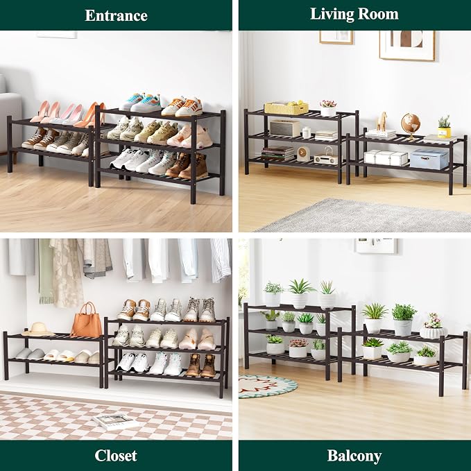 Smiry Bamboo Shoe Rack for Closet, 6 Tier Wooden Stackable Shoe Organizer, Free Standing Shoes Storage Shelf for Entryway, Front Door Entrance, Brown - Image 7