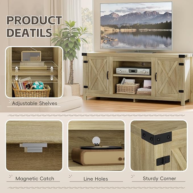 YESHOMY Modern Farmhouse TV Stand with Two Barn Doors and Storage Cabinets for Televisions up to 65+ Inch,Entertainment Center Console Table,Media Furniture for Living Room,Yellow Oak - Image 4