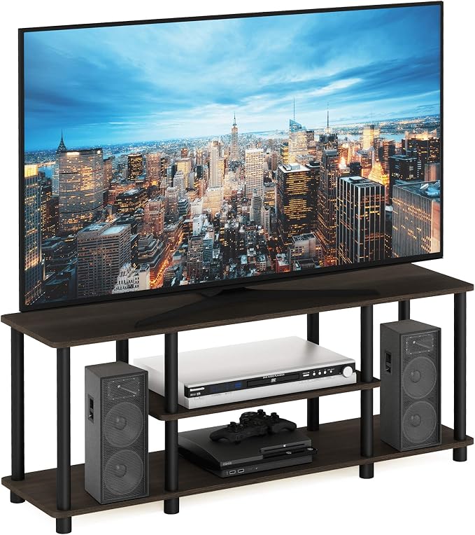 Furinno Turn-N-Tube No Tools 3D 3-Tier Entertainment TV Stand up to 50 inch TV, Round Tubes, Dark Brown / Black by Furinno-FitsYourSpaceFitsYourBudget