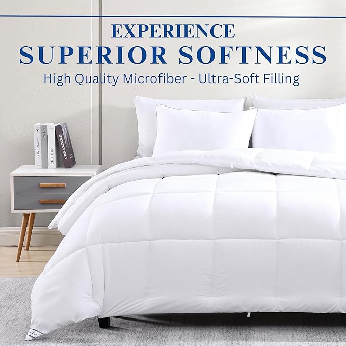 Casa Platino Quilted Bedding Comforter King Size - Duvet Insert with 8 Tabs - Super Soft, Comfy & Cozy All Season King Size Comforter - Down Alternative Bed Comforters - 104"x90", White Comforters