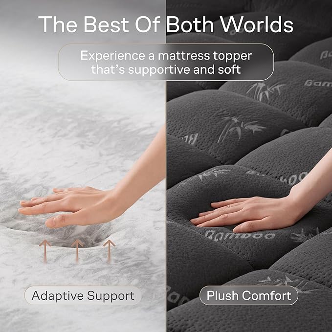 Dual-Layer 3.5 Inch King Size Mattress Topper - 2” Memory Foam + 1.5” Viscose Made from Bamboo Mattress Pad - Double the Comfort & Back Support - Removable & Machine-Washable Cover, Dark Gray