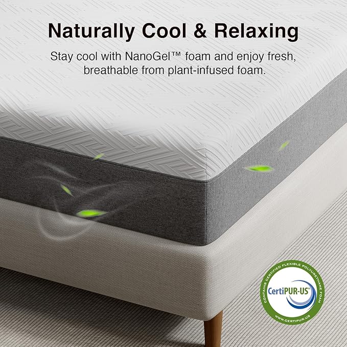 Novilla 10 Inch Twin XL Gel Memory Foam Mattress in a Box, Back Pain Relief & Body Support, Grey, CertiPUR-US Certified